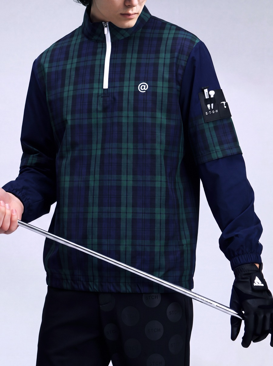 ANTIQUA GOLF×STCH トップス メンズ チェック柄 2WAY ハーフジップ