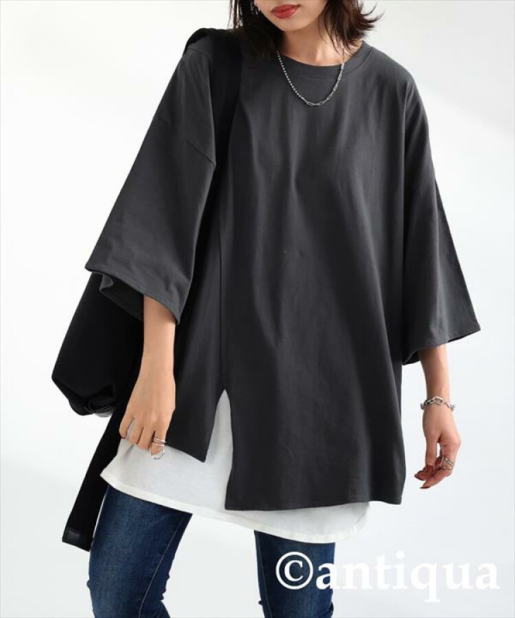 アシメTシャツ Tシャツ レディース トップス 半袖 七分袖・再再販。(80