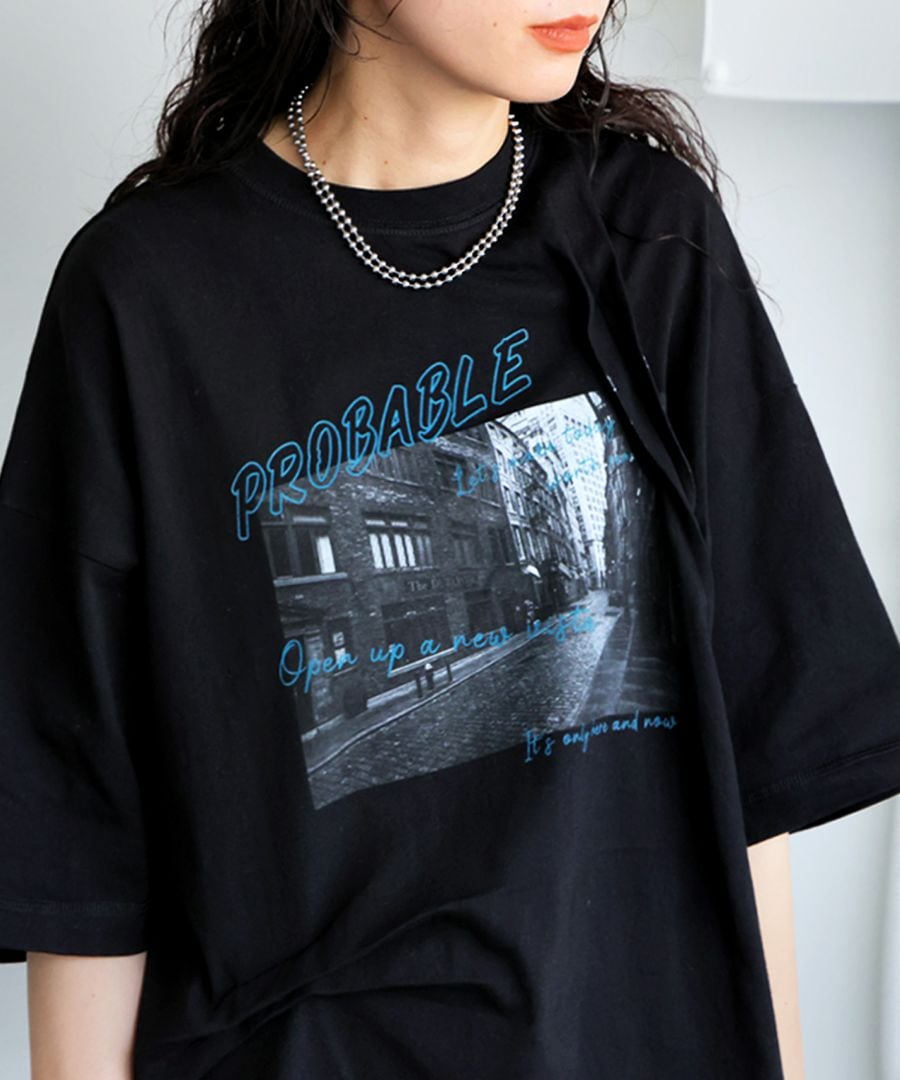 gomme 立体的なタックデザイン 半袖Tシャツ 黒 立体タック デザイン Tシャツ レディース 半袖 プリント・7月13