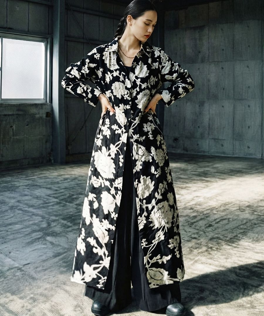 予約：3月中旬納期】ワンピース レディース ロング 長袖 花柄 ドビー