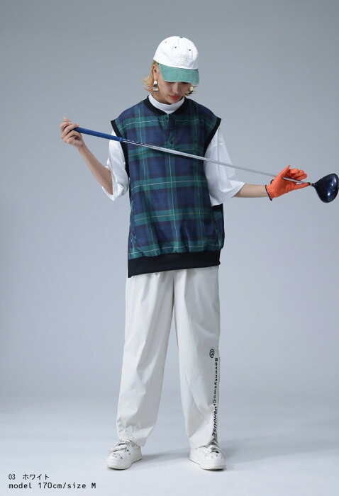 新品★STCH fabric サークルロゴパンツ　gray×navy ANTIQUA GOLF×STCH ロゴパンツ パンツ レディース 送料無料・再