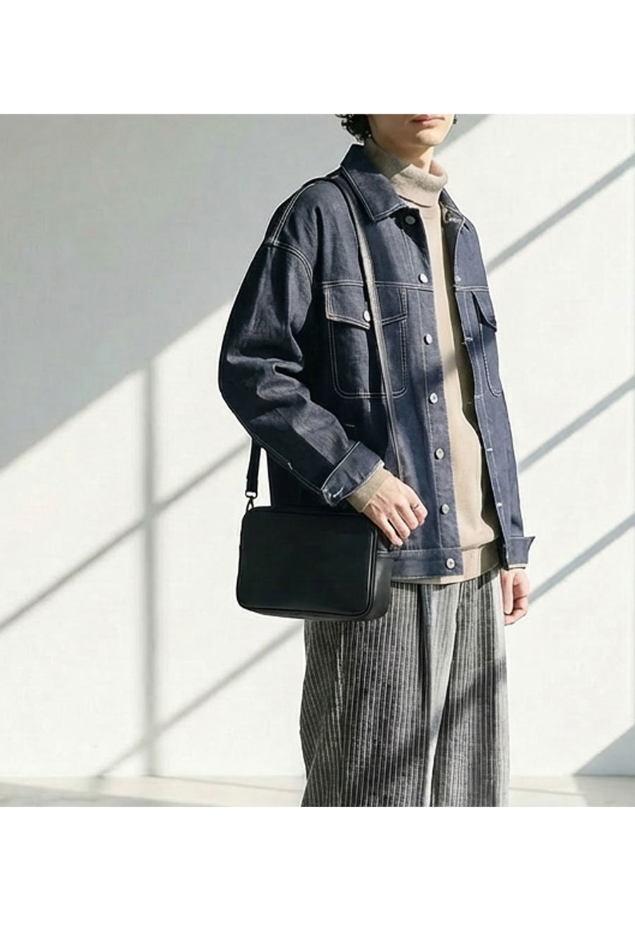 に*ふ様 Ys ストライプ柄 ブラック Flannel two tuck wide striped slacks / フランネル2タックワイド