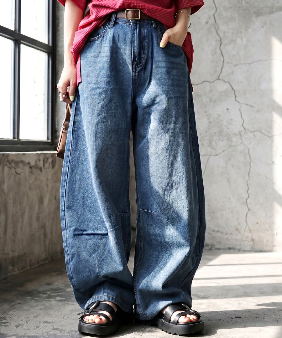 ワイドの、その先へ。デニム レディース パンツ ロング カーブデニム