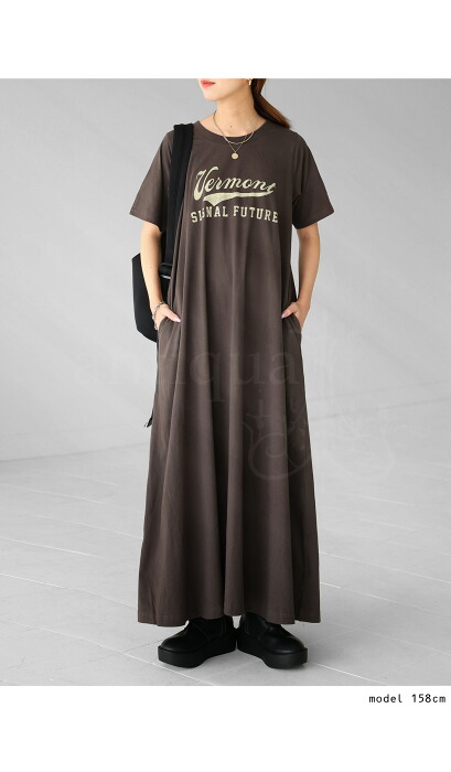 ロゴ入り Tシャツワンピース ワンピース レディース ロング