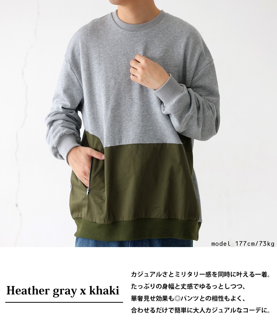 異素材切替トレーナー トレーナー メンズ トップス 長袖 送料無料