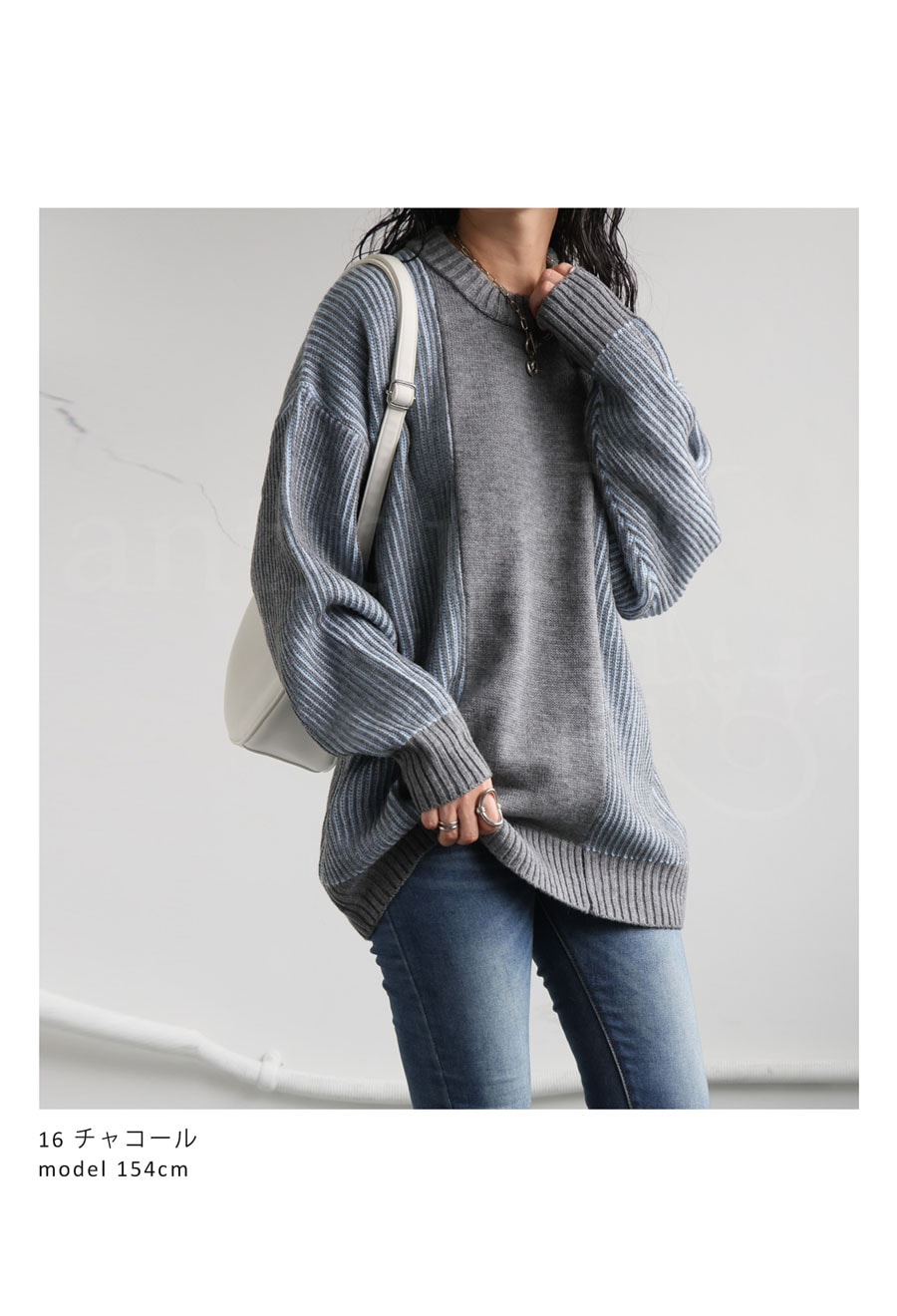 レディースサイズL 未着用⭐️Resurrectoin セーターカラーグレー 配色ラインニット ニット レディース トップス 長袖 送料無料・メール