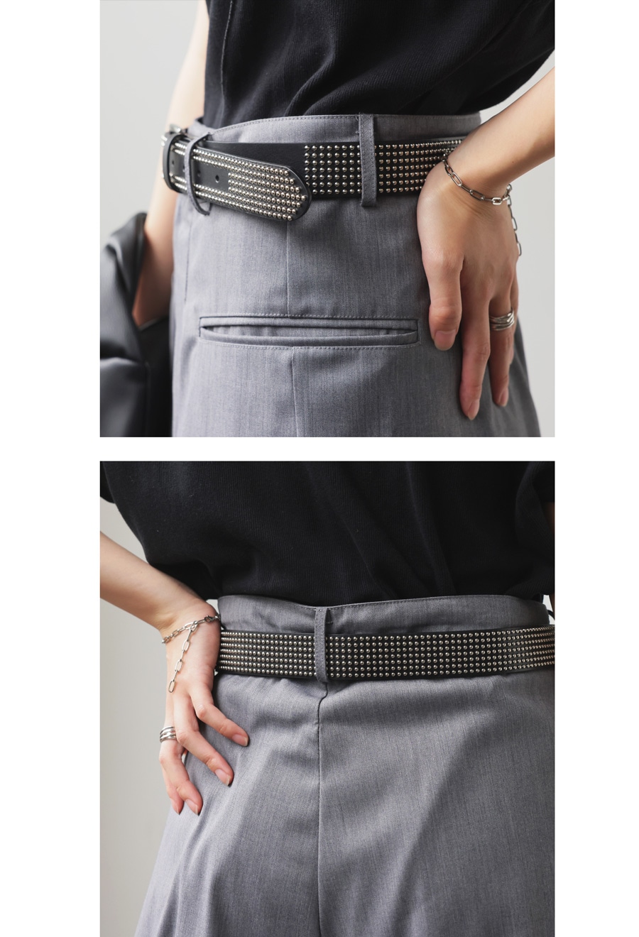 本革 スタッズベルト レディース 幅広デザイン 黒 送料無料・メール便