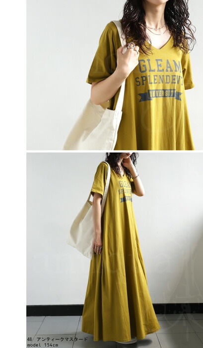 ロゴ入り Tシャツワンピース ワンピース レディース ロング・再販