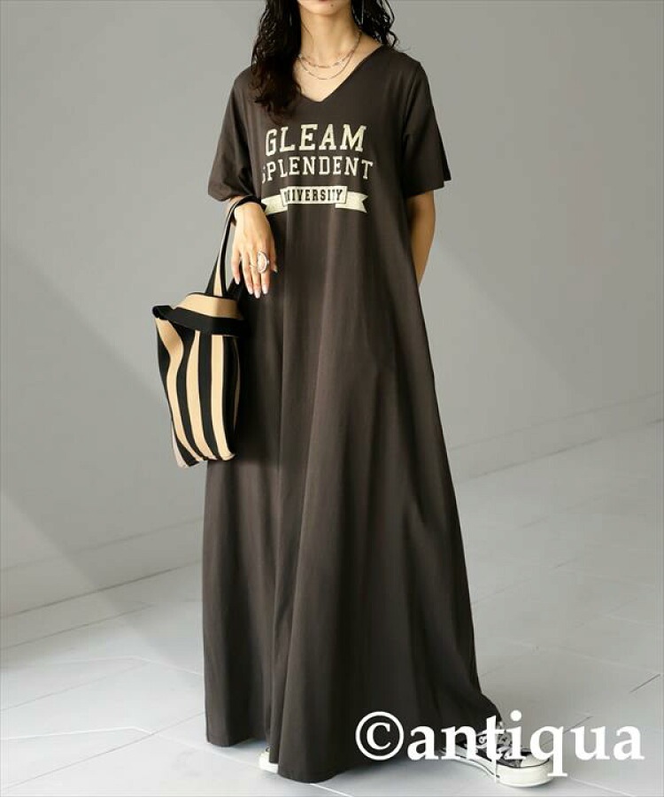 ロゴ入り Tシャツワンピース ワンピース レディース ロング・再販