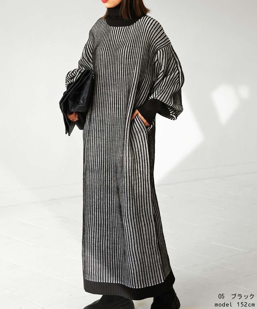 【Temperley London】 ニット ワンピース ストライプ柄 ブラック Temperley London】 ニット ワンピース ストライプ柄 ブラック