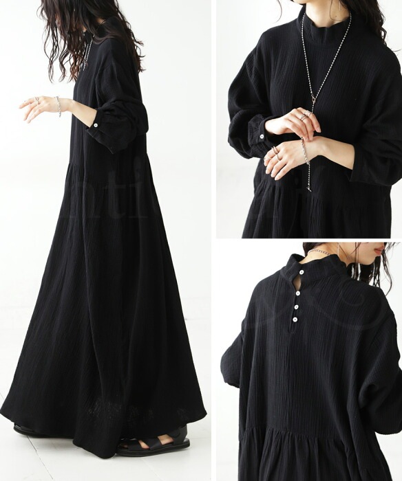 ワンピース レディース ロング 長袖 綿100 送料無料・メール便不可