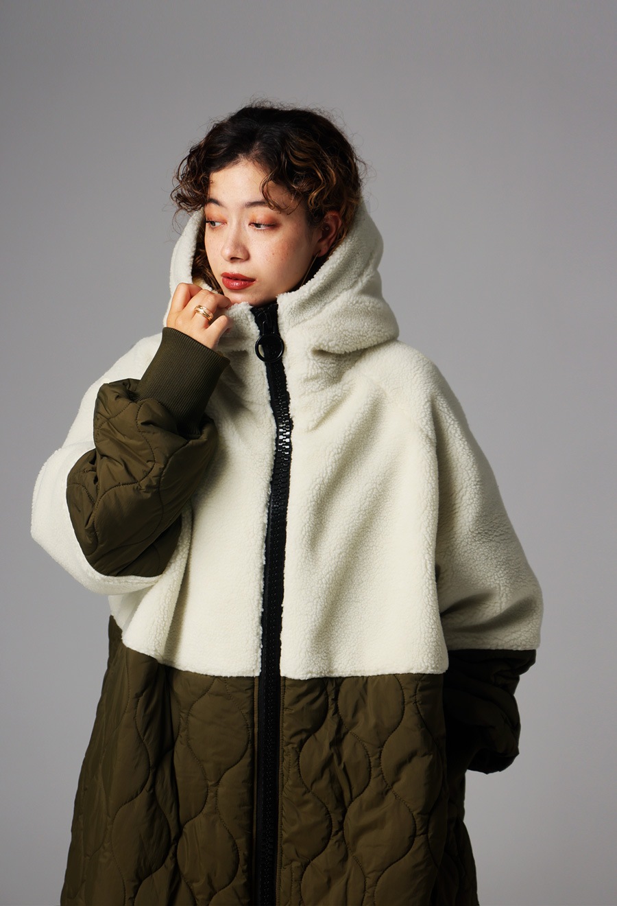 Antiqua アンティカ　ビッグファスナー ロングコート レディース ボア 再入荷予定有!ビッグファスナー ロングコート レディース ボア