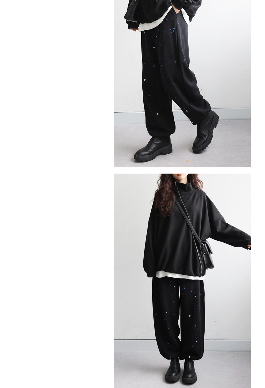 手描き柄 裏毛スウェットパンツ レディース ワイド 送料無料・メール便