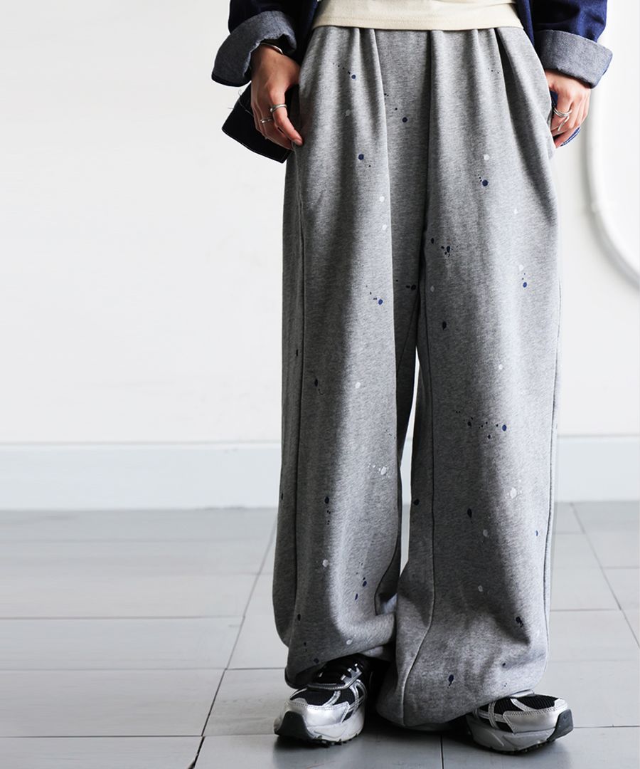 手描き柄 裏毛スウェットパンツ レディース ワイド 送料無料・メール便