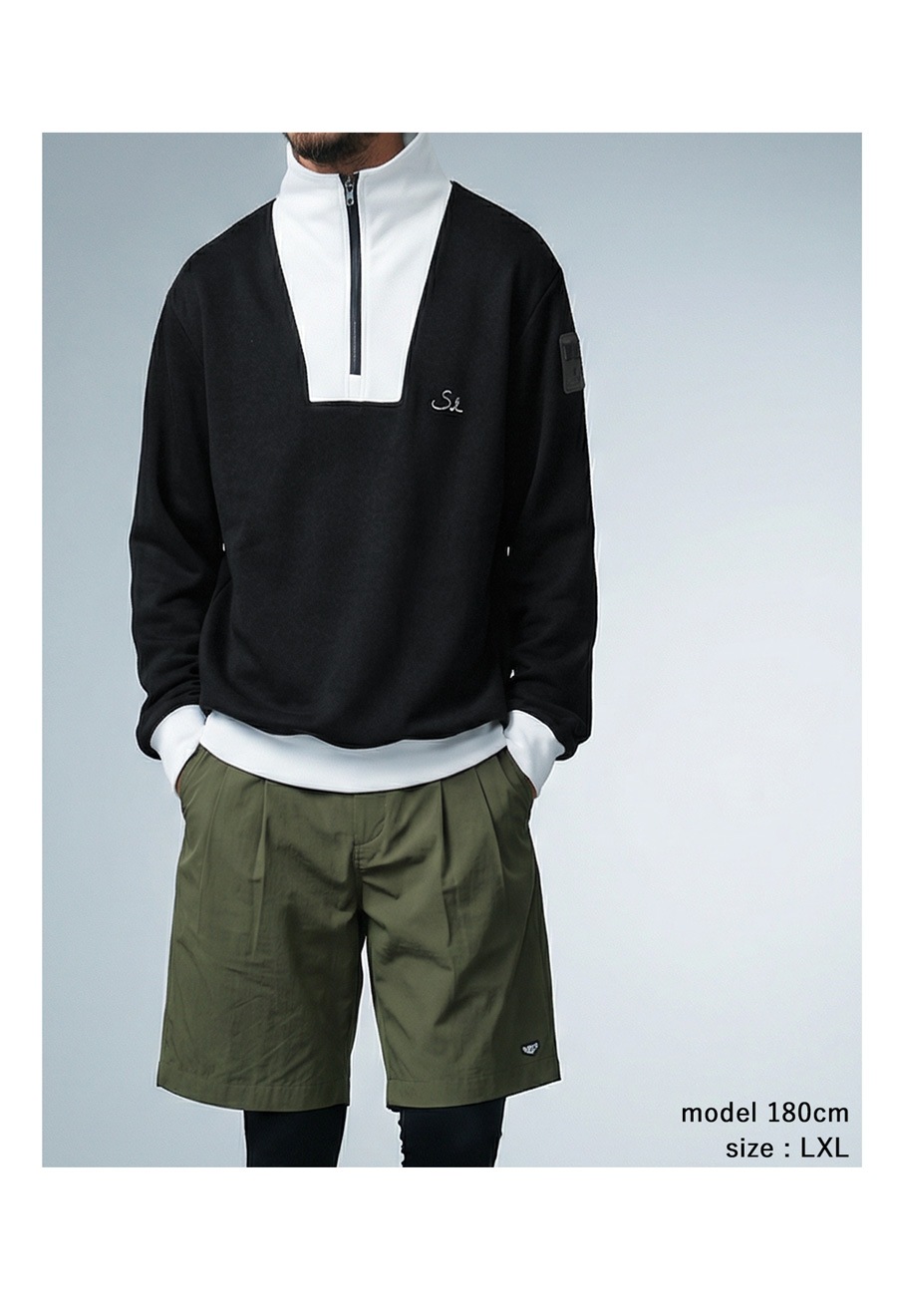 ハーフジップ ハイネック トップス メンズ 長袖 送料無料・メール便