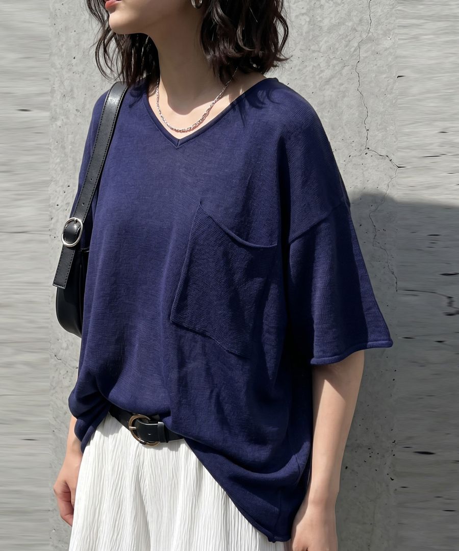 一枚で、大人の余裕。シアー ニット レディース 半袖 Tシャツ Vネック