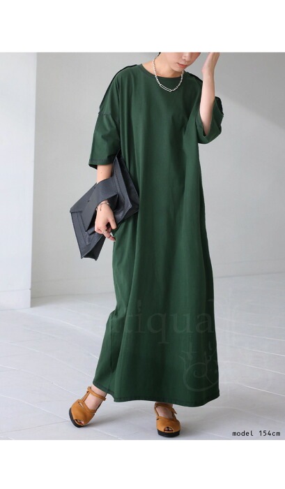 配色ステッチワンピース ワンピース レディース 半袖 綿100・(100