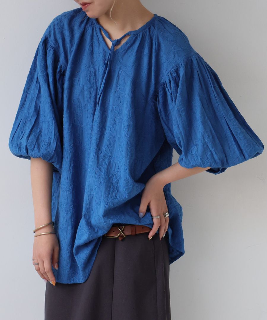 INDIA INDUSTRY インディアインダストリー 刺繍ブラウス インド綿 インド綿 刺繍ブラウス レディース トップス 五分袖 送料無料