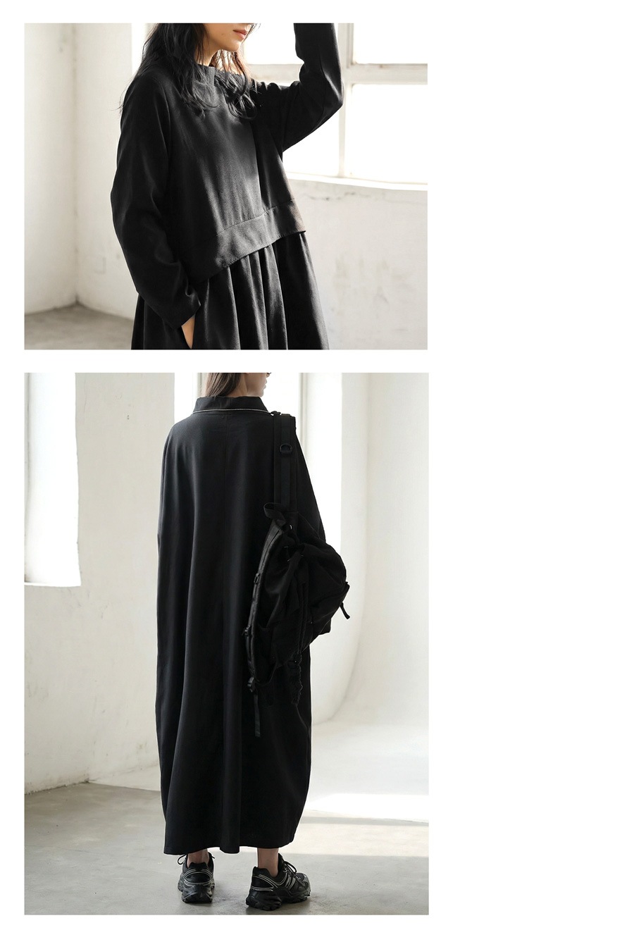 ロングワンピース レディース 長袖 ウエスト切替 送料無料・メール便