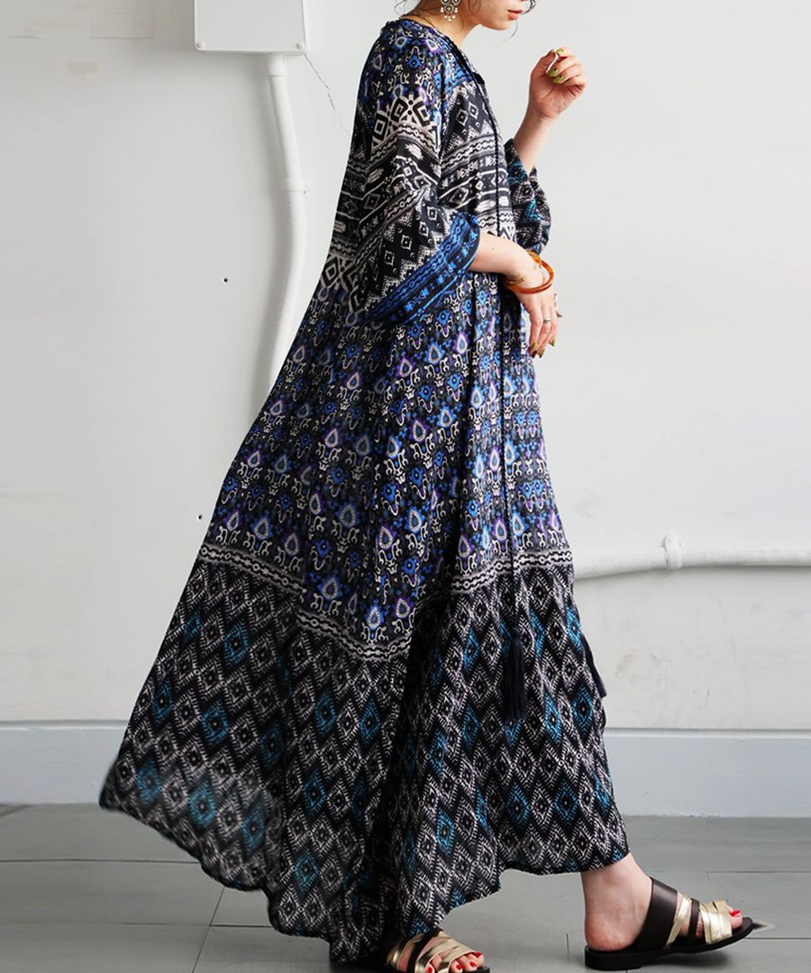 ドビープリントワンピース レディース ワンピース 長袖 送料無料