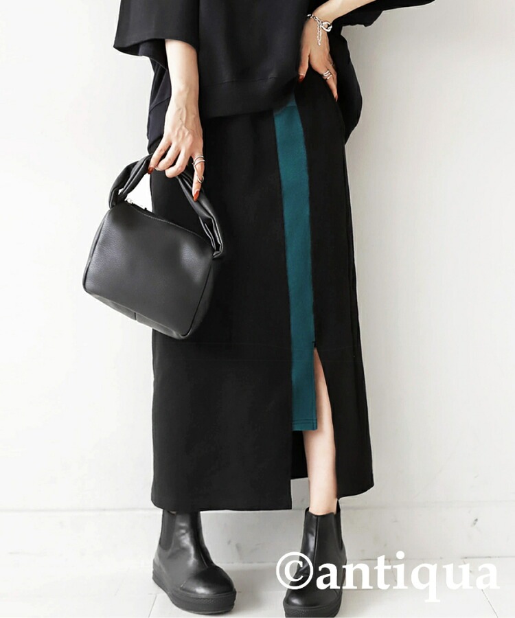 裏毛スカート スカート レディース ボトムス ロング 配色・メール便