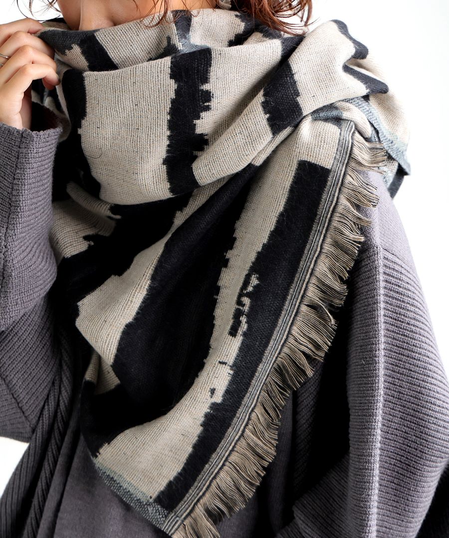 YOKEストール/コットン/グレージュ黒/無地/メンズ/フリンジ大判/レディース 播州織 ストール 大判 無地 ショール 冬 三重織 綿ストール コットン