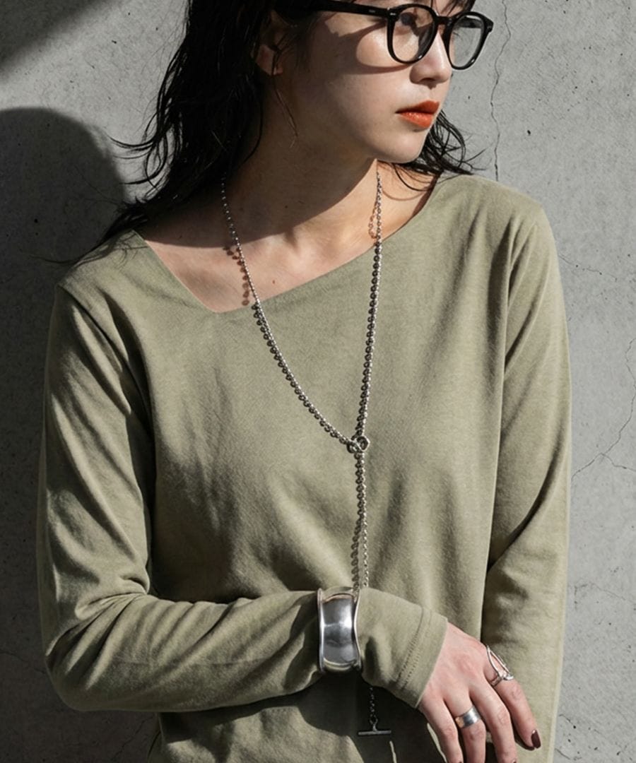 特別送料無料 斜めネック ロンT レディース トップス 長袖 綿100・(80