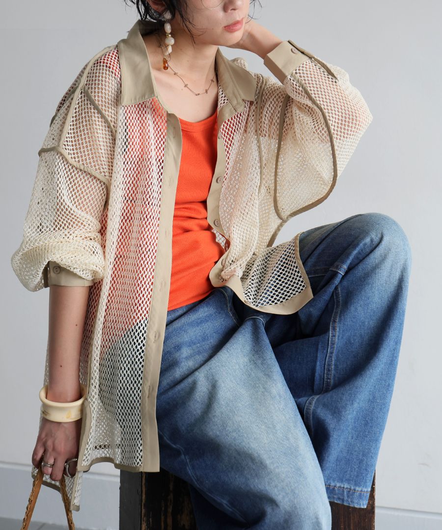 8YARDS ハチヤーズ 半袖 メッシュ モックネックシャツ レディース S 8YARDS / MockNeck 2G | Latte