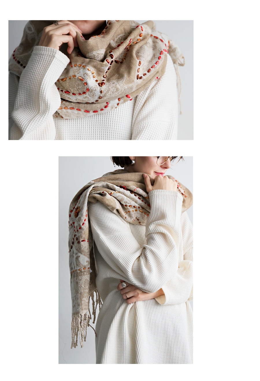 ★新品★変形エスニックハンドメイド大判ロングマフラー★ ハンドメイド★ネパール★ ☆新品☆変形エスニックハンドメイド大判ロングマフラー