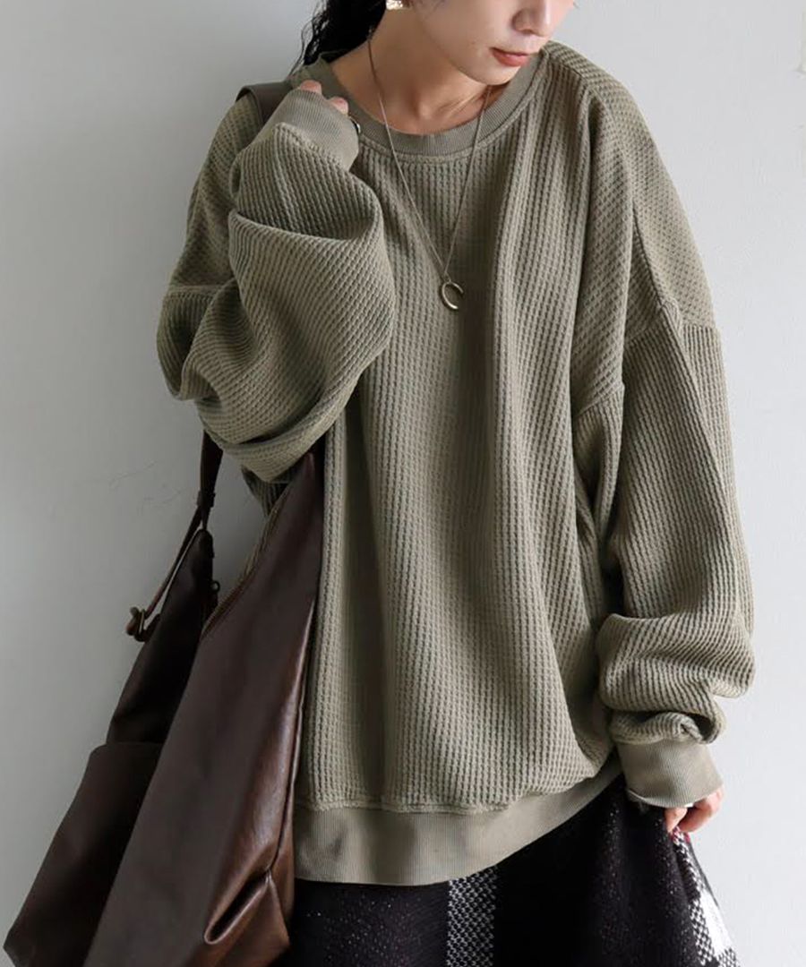 鬼ワッフル トップス レディース クルーネック 長袖 送料無料・メール