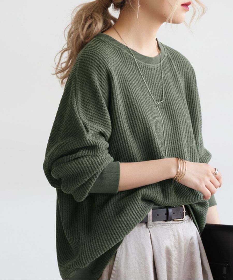 オニワッフル トップス レディース クルーネック 長袖 送料無料・再