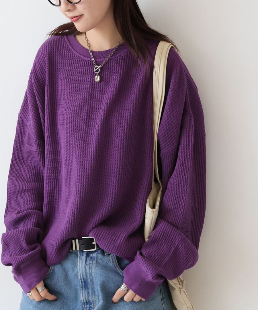 鬼ワッフル トップス レディース クルーネック 長袖 送料無料・メール