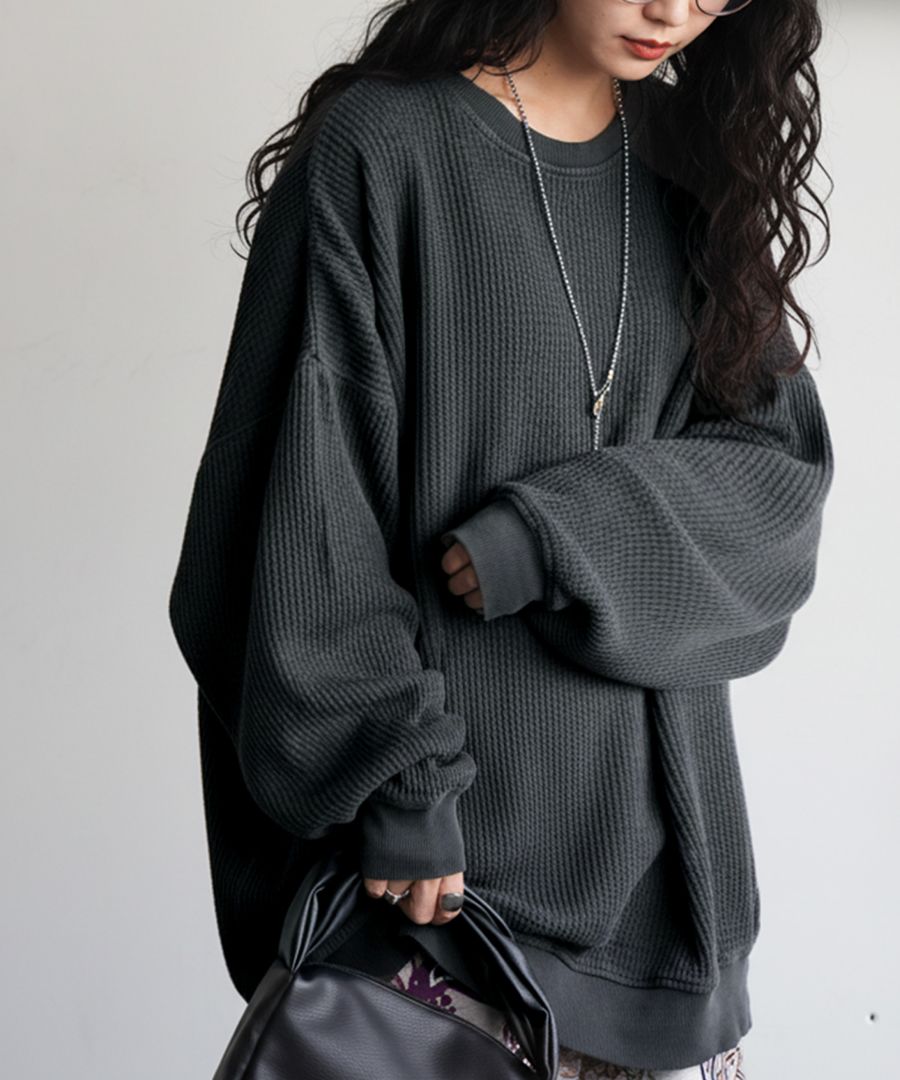 鬼ワッフル トップス レディース クルーネック 長袖 送料無料・メール