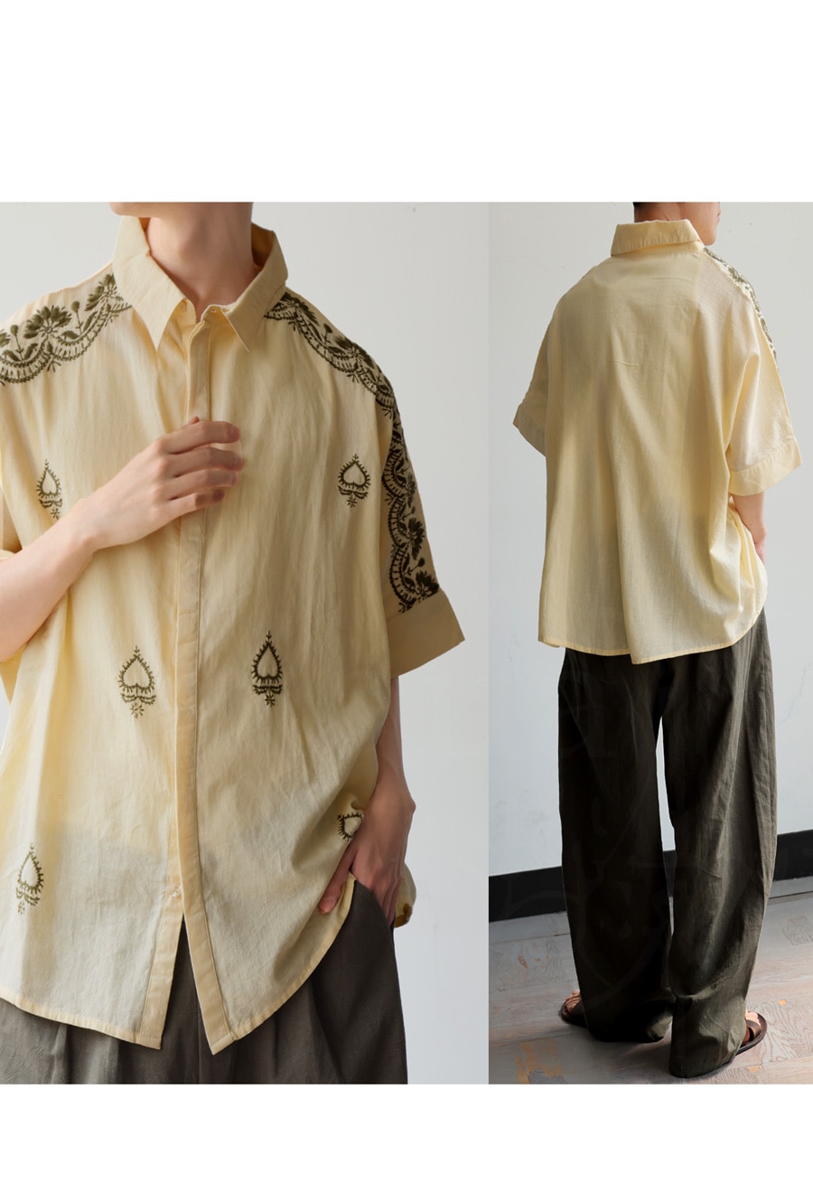 インド綿 刺繍シャツ メンズ トップス 半袖 送料無料・(500)メール便可