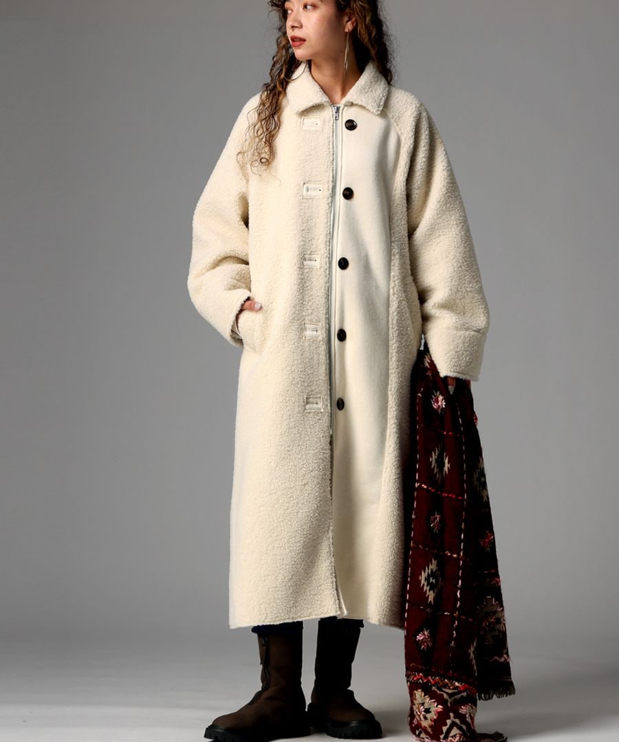 【超レア古着】ムートンロングコート RANAN コート アウター ムートンライクボアロングコート レディース