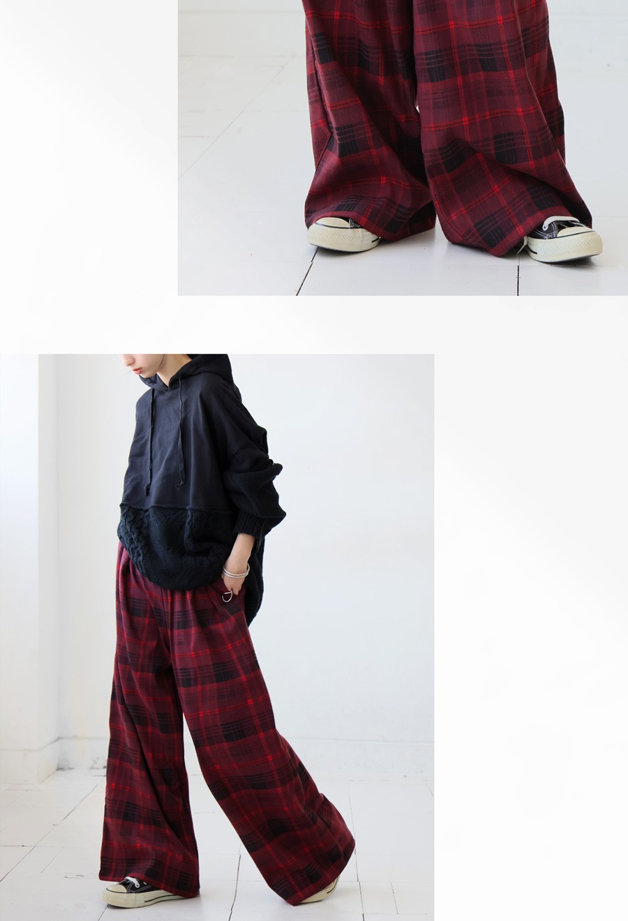 チェック柄 ワイドパンツ レディース ボトムス パンツ 送料無料