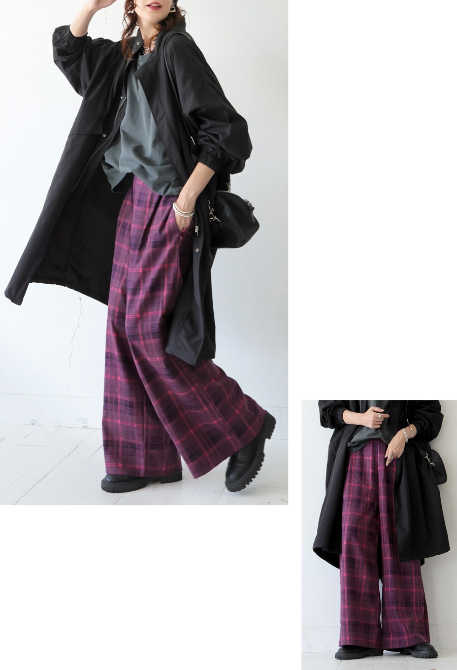 再入荷予定有!チェック柄 ワイドパンツ レディース ボトムス パンツ