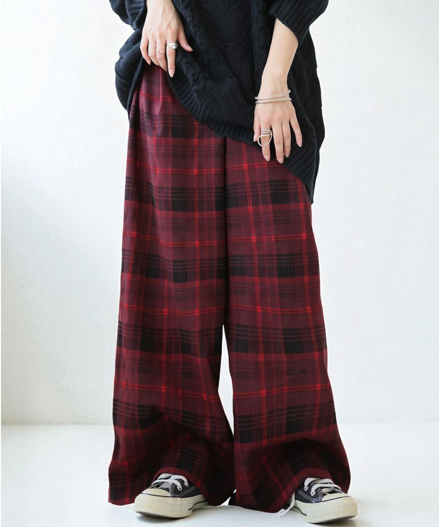 チェック柄 ワイドパンツ レディース ボトムス パンツ 送料無料