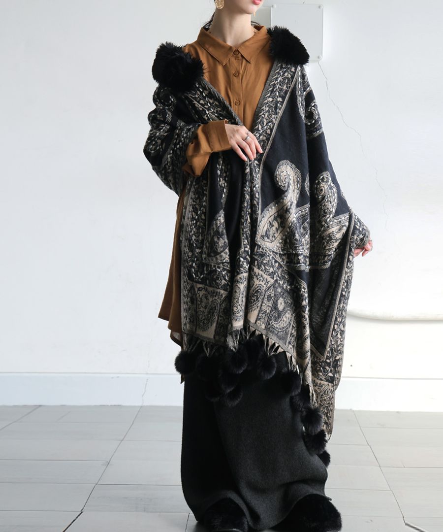 ファー付き ポンチョ レディース ストール マフラー 送料無料・メール