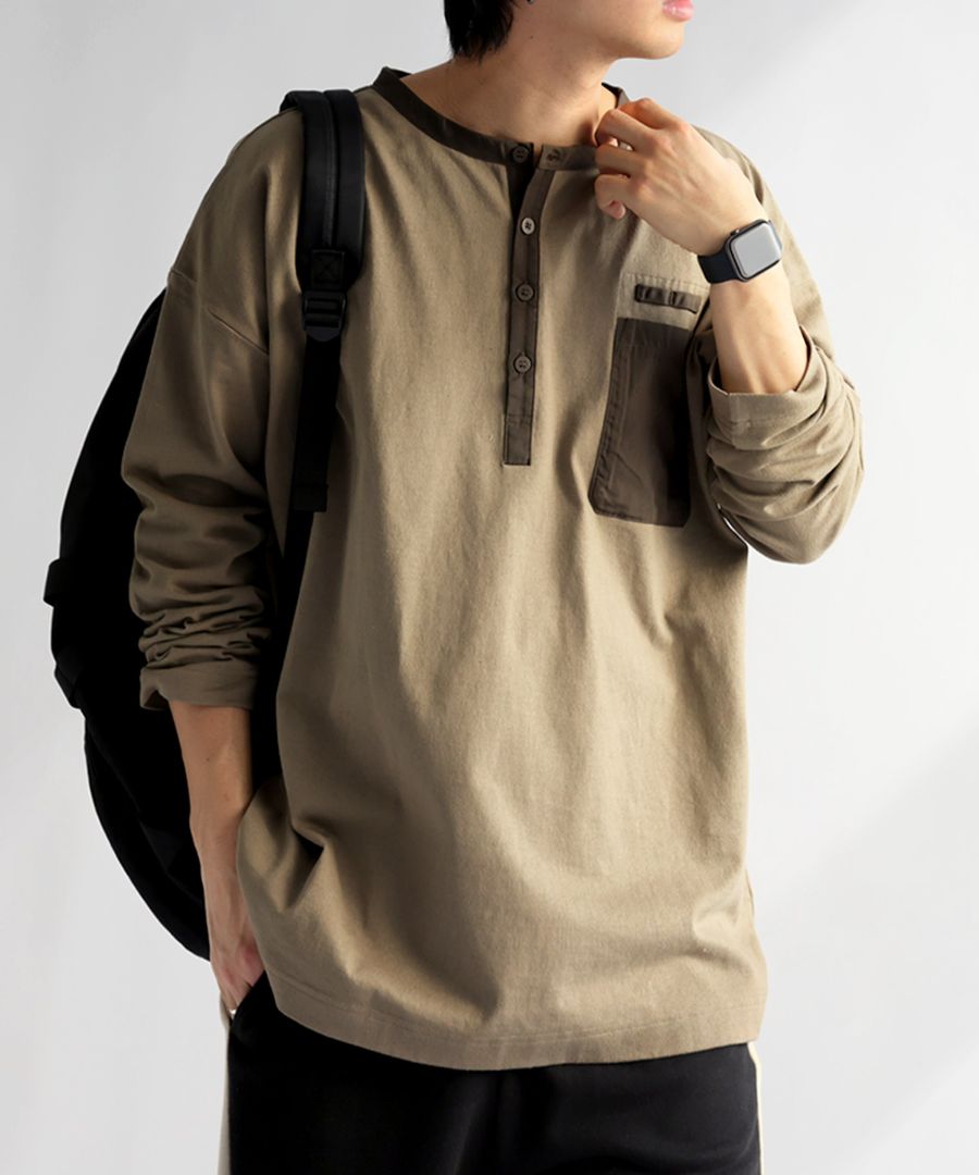 バスクヘンリーロンt ロンT メンズ トップス 長袖・(500)メール便可【Z