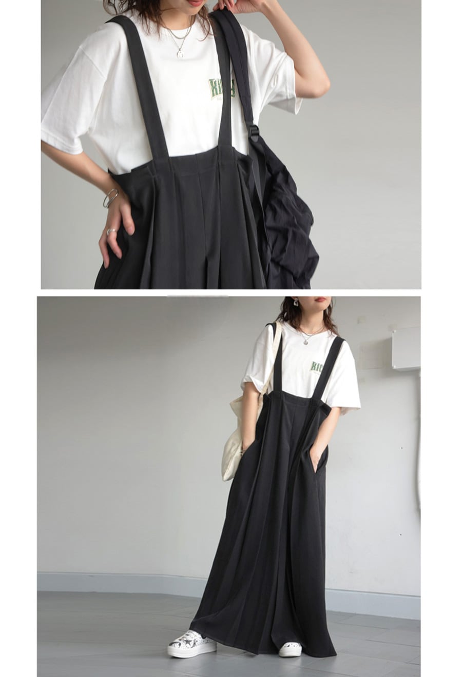 ふるさと納税 和泉市 【ANTIQUA】プリーツサロペット ブラック　(PK-01179-05-Regular) antiqua プリーツサロペット サロペット レディース ボトムス