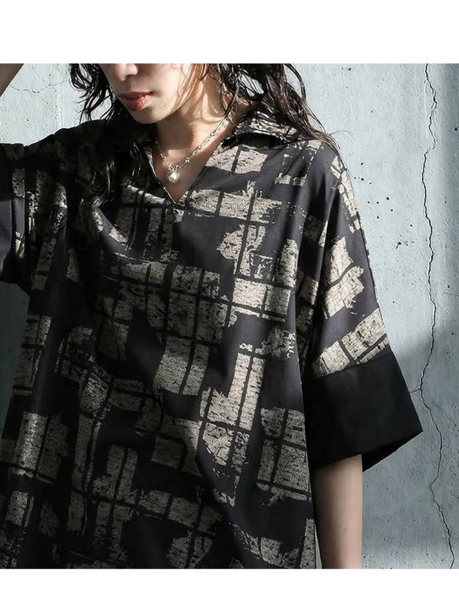 主役になるワンピ。幾何学柄 ワンピース レディース 半袖 ロング A