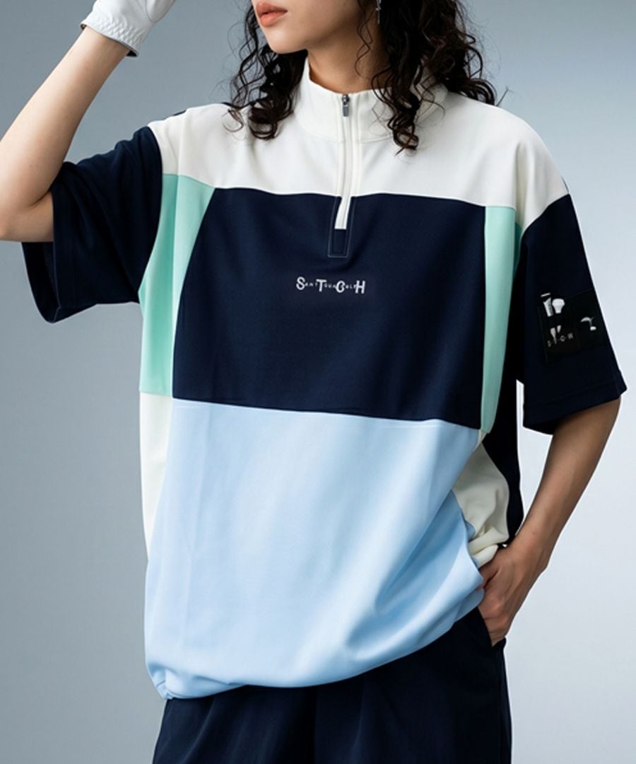 ANTIQUA GOLF×STCH トップス レディース ハーフジップ 半袖 配色