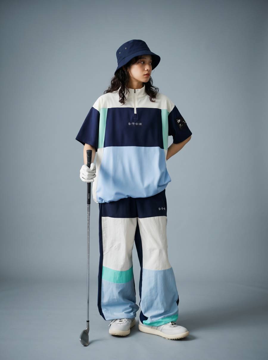 ANTIQUA GOLF×STCH トップス レディース ハーフジップ 半袖 配色
