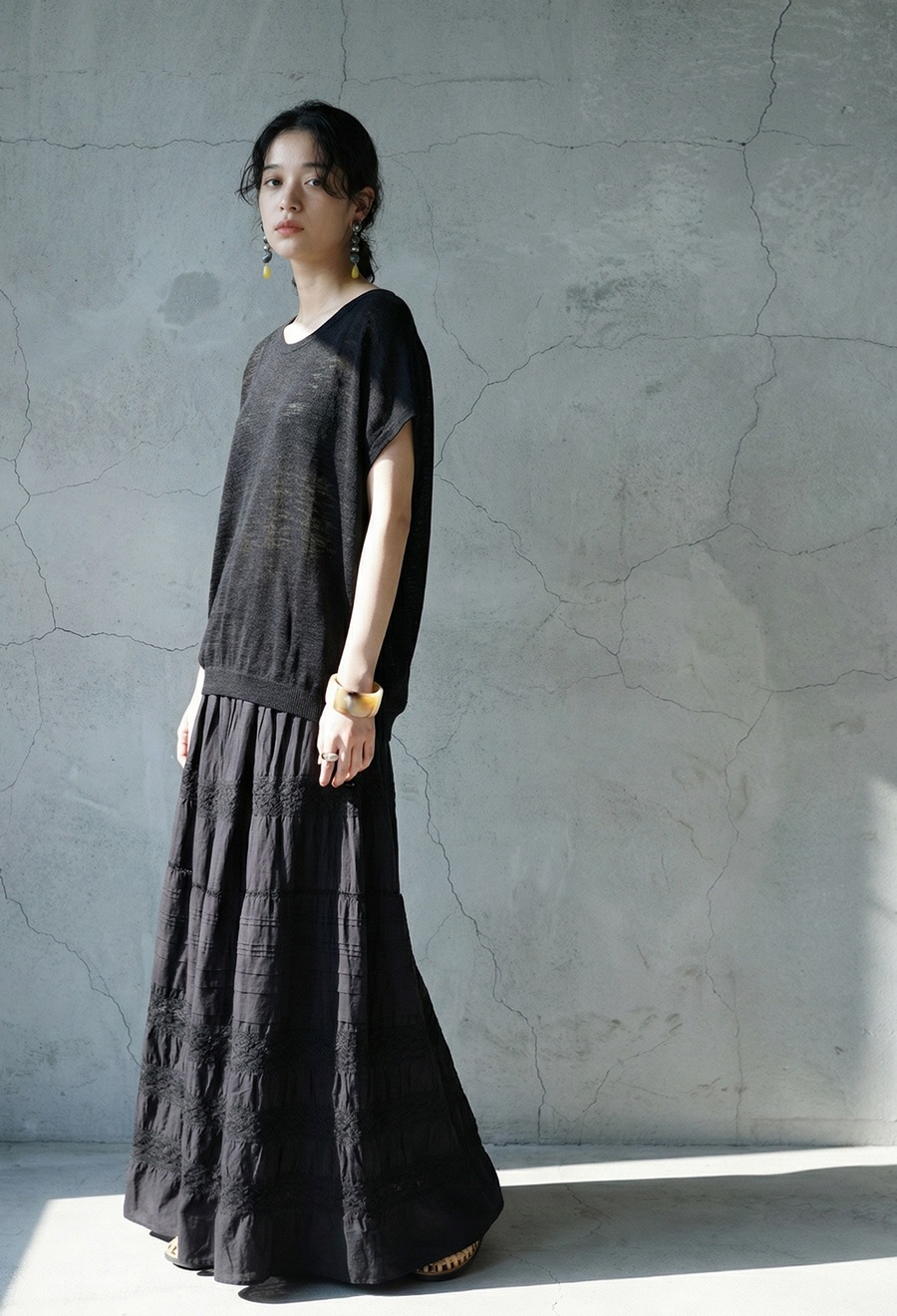 予約：3月下旬納期】インド綿 レース ロングスカート レディース