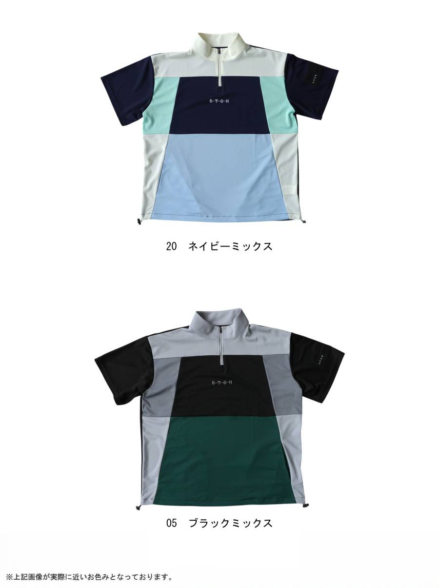 ANTIQUA GOLF×STCH トップス メンズ ハーフジップ 半袖 配色 スタンド