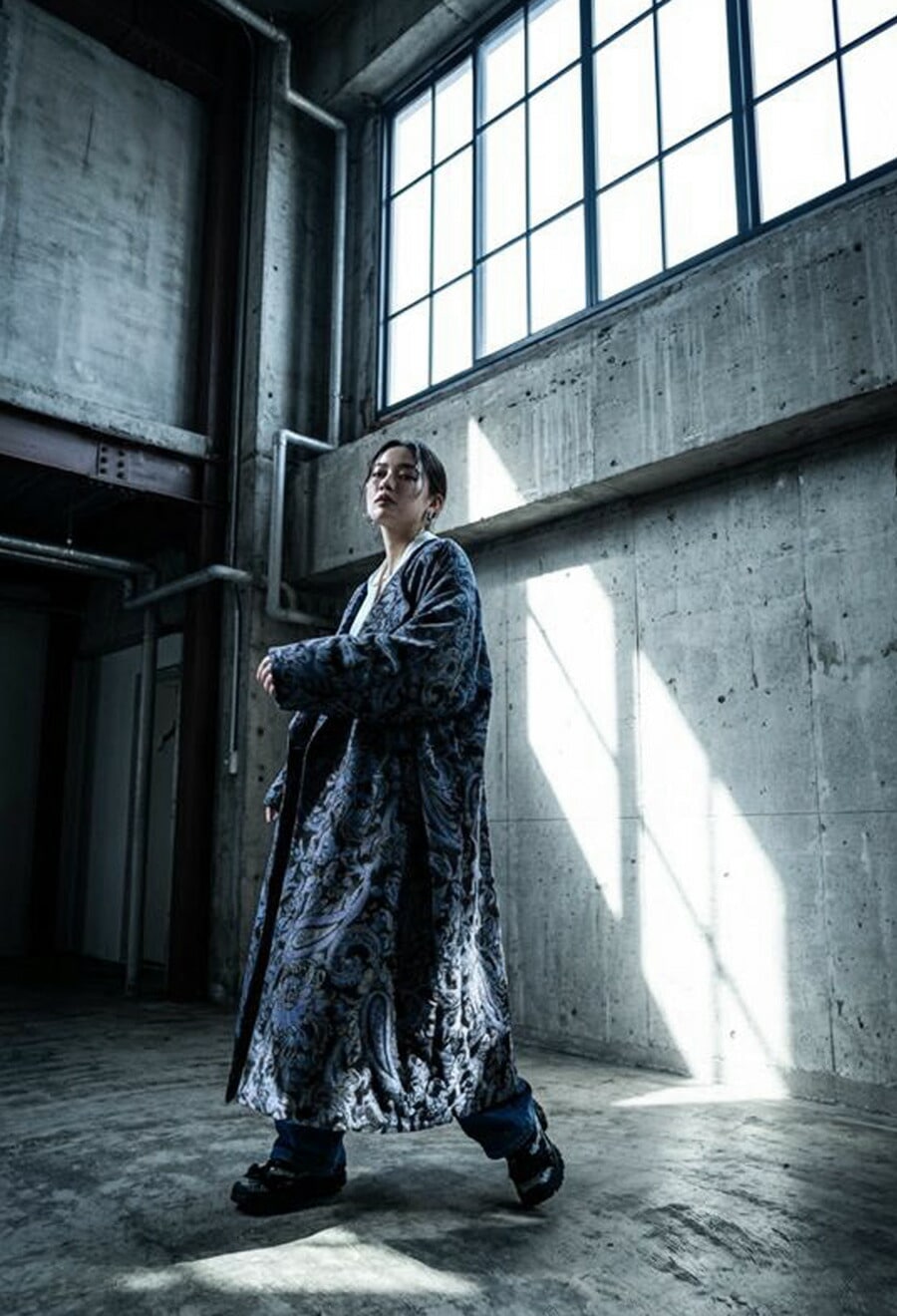 尾州織り ペイズリー柄 コート レディース ロング 送料無料・メール便