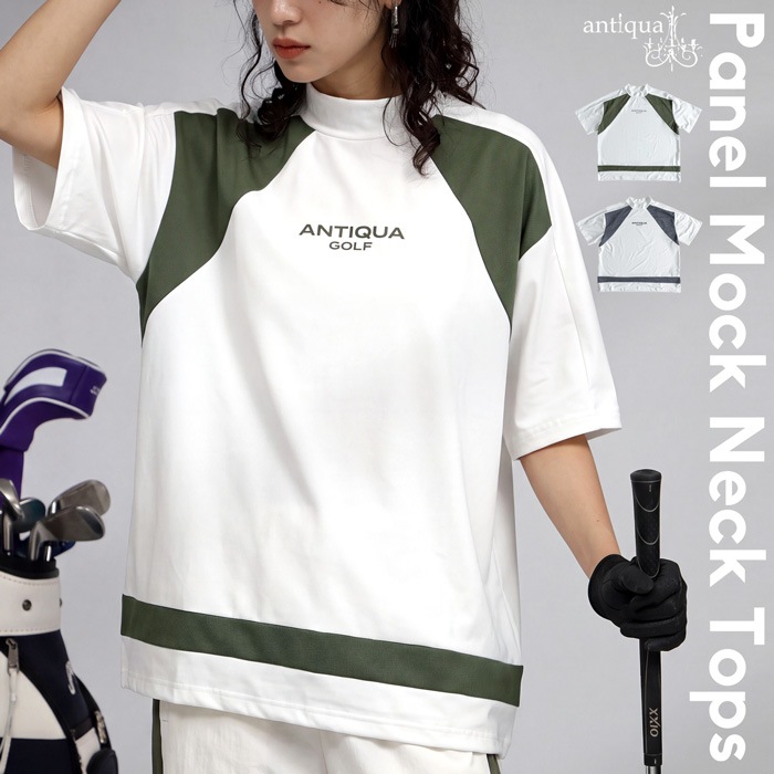 ANTIQUA GOLF×STCH トップス レディース 半袖 ロゴT モックネック