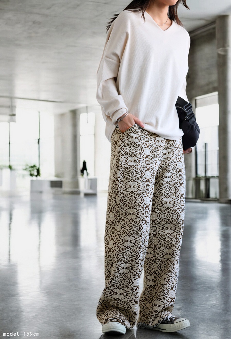 ジャガードパンツ パンツ レディース ボトムス 送料無料・メール便不可