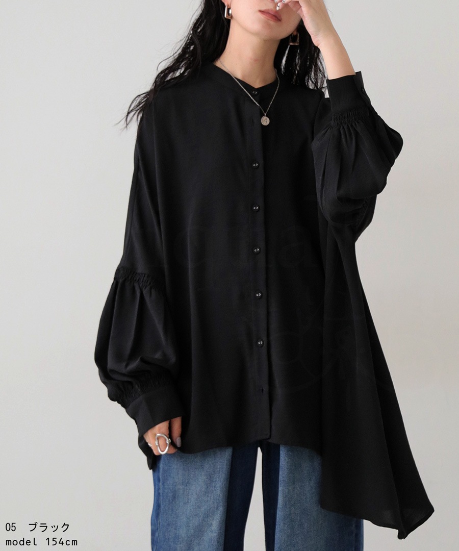 MACHATT アシメスリーブレスシャツ　ブラック py-00659_5.jpg